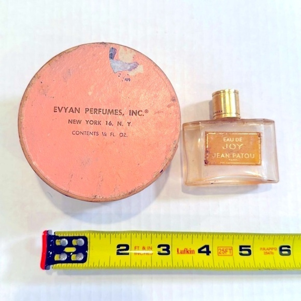 Vintage Eau De Joy Jean Patou Paris Mini Empty Perfume Bottle & Lace Perfume Box